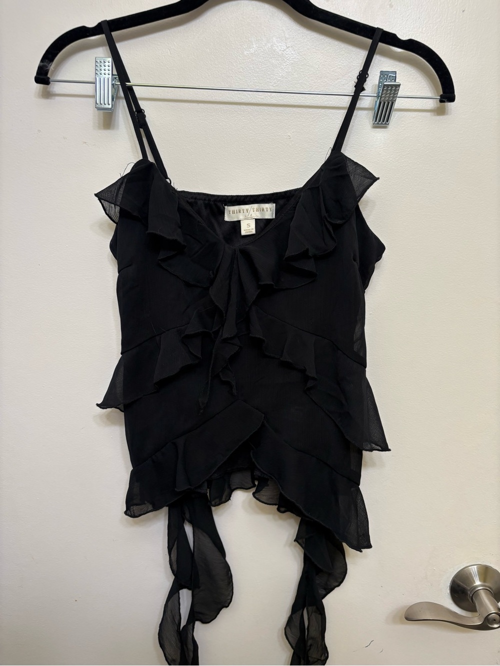 Ruffled Black Cami Tank Top by Thirty Thirty